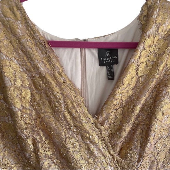 New! Adrianna Papell GOLD Lace Beaded boutique Gown - Picture 10 of 10